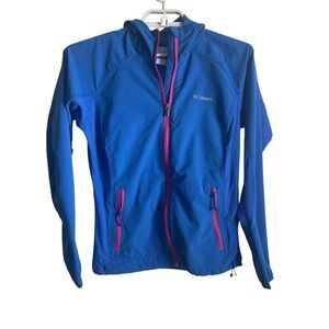 Columbia Blue Jacket with Pink Accents hooded windbreaker size small
